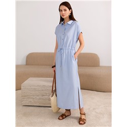 Платье-рубашка с кулиской на талии из плотного лиоцелла