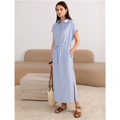 Платье-рубашка с кулиской на талии из плотного лиоцелла