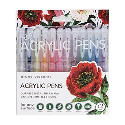 Набор  акриловых ручек 12цв "FLORA. Пионы" 1.0 мм пулевидный 20-0499/01 Bruno Visconti
