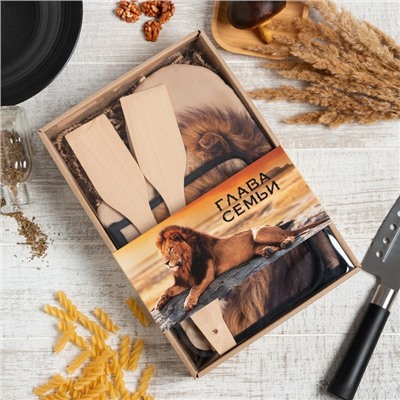 Набор подарочный «Доляна. Глава семьи»: варежка 20×28 см, прихватка 17×17 см, 2 лопатки