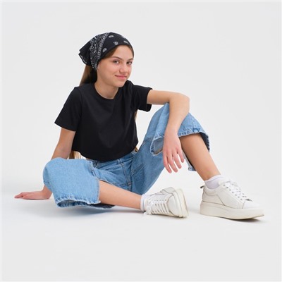 Футболка для девочки укороченная KAFTAN: Basic line, чёрная, размер 28, рост 86-92 см