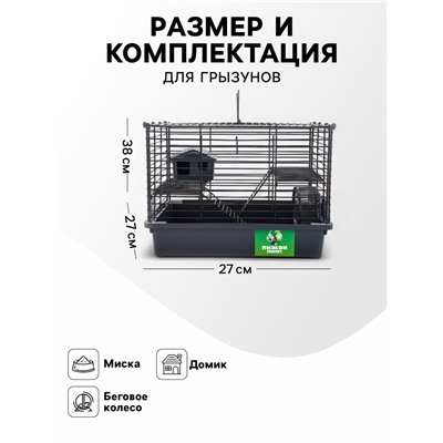 Клетка для грызунов «Пижон», 38×27×27 см, складная, домик, миска, колесо, серая