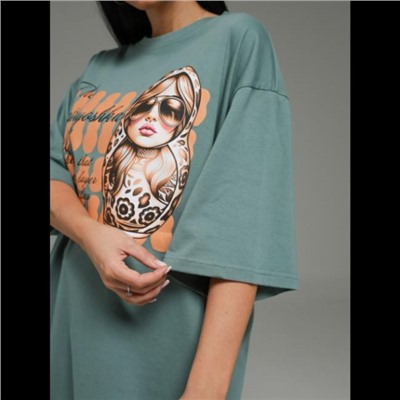 Футболка Амина (Зелёный матрёшка)