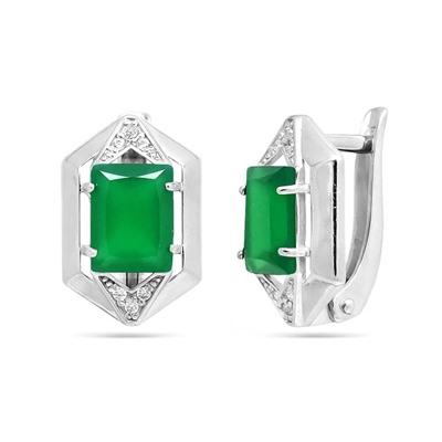 Серьги из серебра зеленый агат, СПН4112