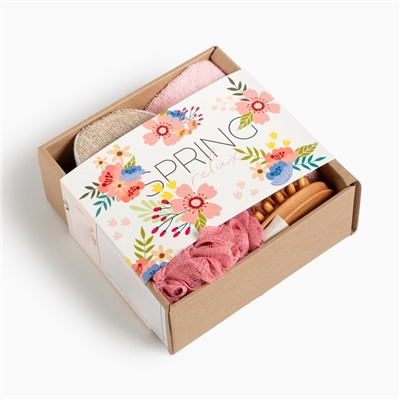 Подарочный набор «Этель» Spring, полотенце 30×60 см, мочалка, массажёр