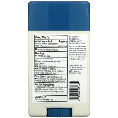 Cremo, Anti-Perspirant & Deodorant, No.04, Blue Cedar & Cypress, 2.65 oz (75 g)