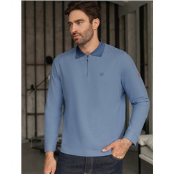 Лонгслив из мягкого фактурного трикотажа с плетеным воротником поло на молнии