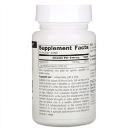 Source Naturals, Витамин D-3, 2000 международных единиц, 200 мягких капсул