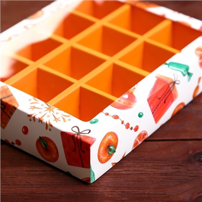 Коробка под 12 конфет новогодняя «Мандарины», 19×15×3.5 см