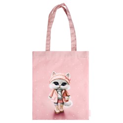 Сумка-шоппер на молнии 29x36 см "КОШЕЧКА В ПАЛЬТО" 69075 полиэстер, сублимационная печать, 1 отд Феникс