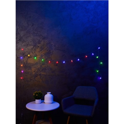 Гирлянда «Нить» 3 м с насадками «Снежинки большие», IP20, прозрачная нить, 20 LED, свечение мульти (RG/RB), мигание, USB