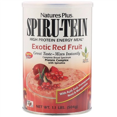 Nature's Plus, Сыворотка Spiru-Tein, питание с высоким содержанием белка, экзотические красные ягоды, 504 г