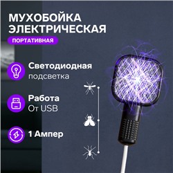 УЦЕНКА Портативная электрическая мухобойка Bl-S, LED подсветка, USB, чёрная