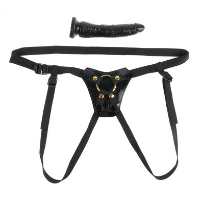 Чёрный с золотом женский страпон Designer Strap-On