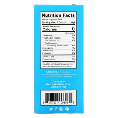 Health Garden, Sugarless, Erythritol Stevia, 40 Packets, 8.5 oz. (240 g)