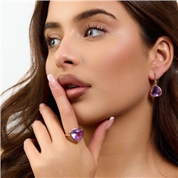 Комплект серьги и кольцо с камнем сиреневого цвета, покрытие позолота, коллекция Дубайское золото, арт.215.652-18