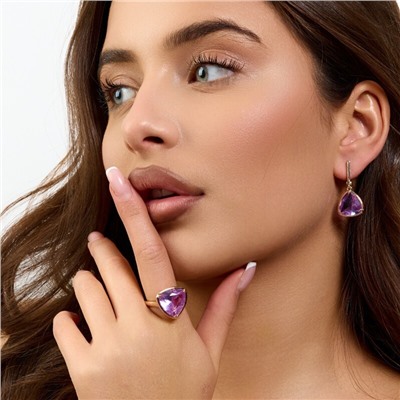 Комплект серьги и кольцо с камнем сиреневого цвета, покрытие позолота, коллекция Дубайское золото, арт.215.652-17