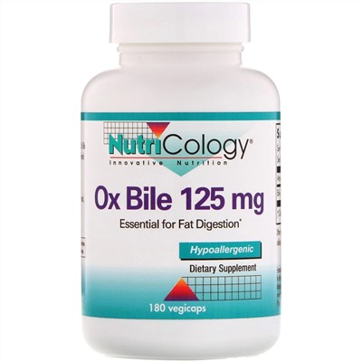 Nutricology, Ox Bile (Бычья желчь), 125 мг, 180 капсул Vegicaps