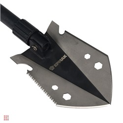 Лопата складная для выживания, в чехле, (нож/пила + свисток), нерж. сталь