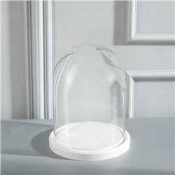 Стеклянный купол-клош на деревянной подставке «Венсан», 20×15 см, белый
