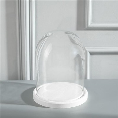 Стеклянный купол-клош на деревянной подставке «Венсан», 20×15 см, белый