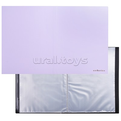 Папка с 040 вкладышами A4 "Esthetics" A4 (235x310x25 мм) полипропилен 700 мкм, фактура "soft-touch" вкладыши 30 мкм, внутренний карман 160 мкм, индивидуальная упаковка, непрозрачная лавандово-пепельная