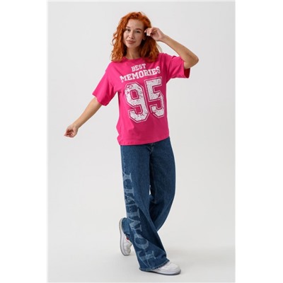 8506/1 Футболка женская оверсайз (Memories_фуксия)