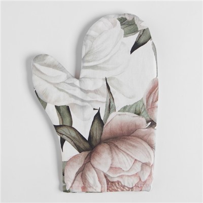 Прихватка-варежка «Этель. Пионы», 20×27 см, белая, двухсторонняя