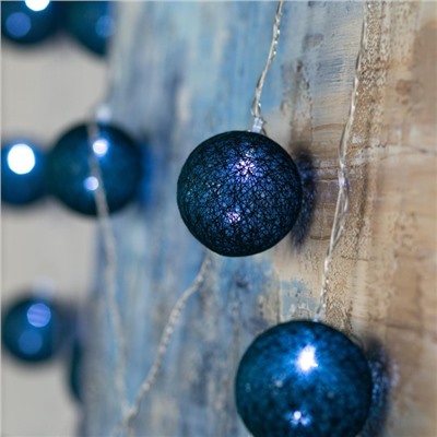 УЦЕНКА Гирлянда «Нить» 5 м с насадками «Клубки изумрудные» 6 см, IP20, 20 LED, 220 В, свечение белое