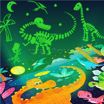 Пазл "Динозавры" светится в темноте (96 дет.)