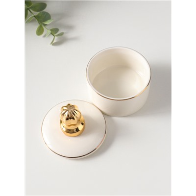 Шкатулка для украшений керамика с золотой линией «Королевская пешка», с крышкой, 7×7×8.5 см