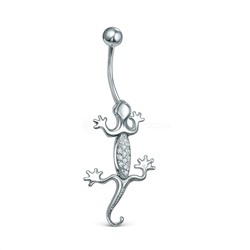 Пирсинг из серебра с фианитами родированный - Ящерица (подвижное тело) Пр-2003р00