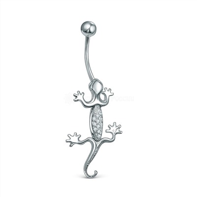 Пирсинг из серебра с фианитами родированный - Ящерица (подвижное тело) Пр-2003р00