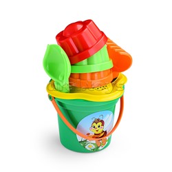 Набор №26: ведро малое, ситечко-цветок, совок №2, грабельки №2, 3 формочки