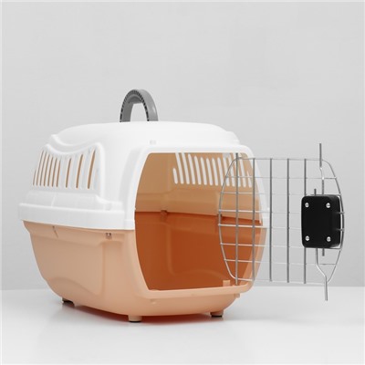 Переноска для животных, 47×32.5×30 см, вес до 9 кг, с металлической дверью, пластик, персиковая