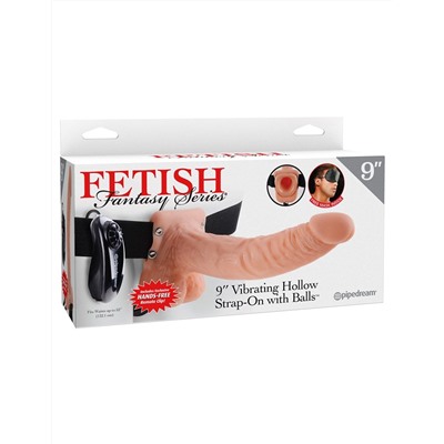 Телесный полый страпон с вибрацией Vibrating Hollow Strap-On with Balls - 24 см.