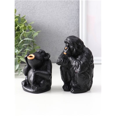 Набор фигурок «Обезьяны», 2 шт., 6.5×6.5×10 см, 6.5×5.5×7.5 см, чёрный