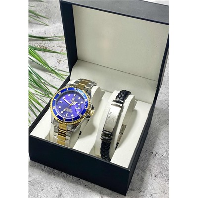 Подарочный набор для мужчины часы и браслет + коробка #22853521