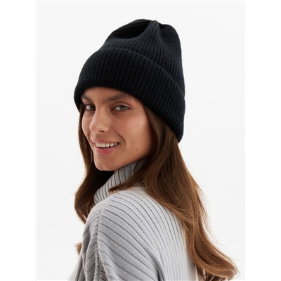 Шапка с подворотом женская MINAKU, размер 54-56, чёрная