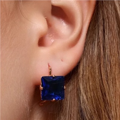 Серьги с крупным камнем ювелирная бижутерия коллекция "Дубай" покрытие позолота, вставка: стекло, цвет: синий, арт.414.725