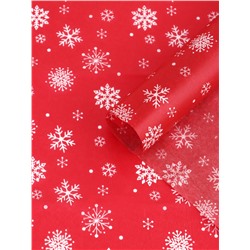 Бумага новогодняя упаковочная тишью «Снежинки на красном», красная, 50×66 см