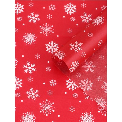 Бумага новогодняя упаковочная тишью «Снежинки на красном», красная, 50×66 см