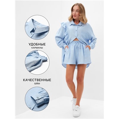 Костюм женский (блузка, шорты) MINAKU: Casual Collection, голубой, размер 48