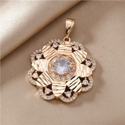 Кулон крупный цветок ювелирная бижутерия коллекция "Дубай" покрытие позолота, вставка: фианиты, цвет: прозрачный, арт.217.343