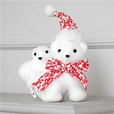 Светодиодная фигура «Медведица с медвежонком» 20×17×9 см, флок, батарейки CR2032×2 (не в комплекте), свечение тёплое белое