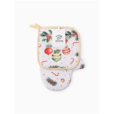 Кухонный набор «Этель»: варежка-прихватка 20×28 см, прихватка 19×19 см, белая