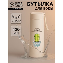 Бутылка для воды «Кактус», 420 мл, h=19.5 см, стекло, пластик, рисунок МИКС