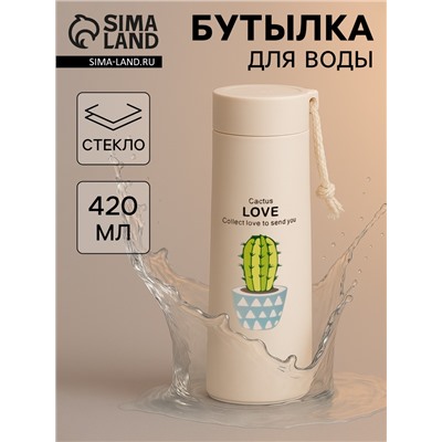 Бутылка для воды «Кактус», 420 мл, h=19.5 см, стекло, пластик, рисунок МИКС