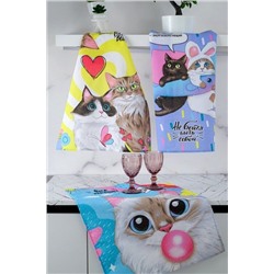 К-т полотенец "Кис-кис" 50*60 см. - 3 шт. вафля хлопок 100%