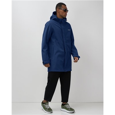 Парка спортивная мужская с капюшоном softshell синего цвета 9565S